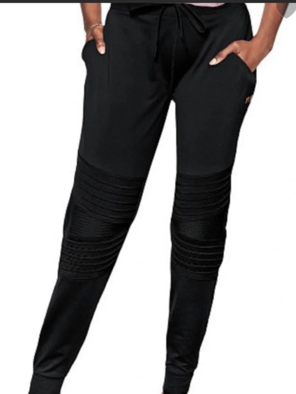 PINK Victoria's Secret Black Ribbed Knee Track Joggers. Size M - Picture 5 of 5